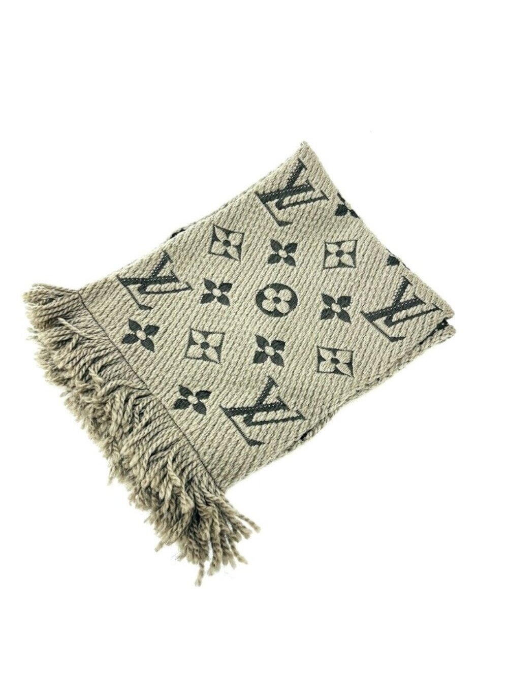 Louis Vuitton Scarf Logomania Wool Greige Gray